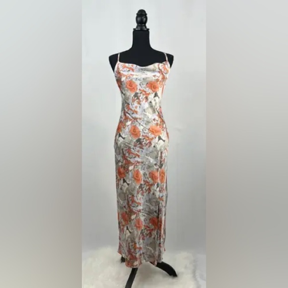Floral silk slip midi dress